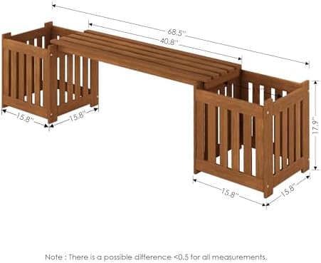 Furinno TIOMAN Outdoor Planter Box Set with Bench, Natural