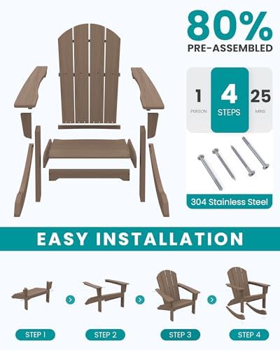 SERWALL Outdoor HDPE Adirondack Rocking Chairs, All-Weather, Coffee, 2PCS