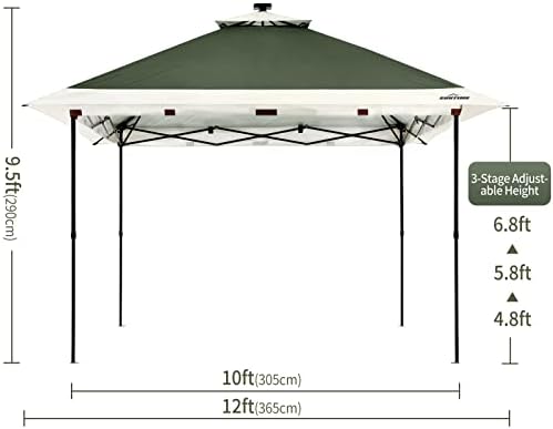 Suntime Pop Up Gazebo, Solar LED, 12x12 ft, Green
