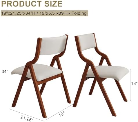 Ball & Cast Upholstered Folding Chairs Set of 2,with Padded Seat,Wooden Portable Dining Chairs W/Ergonomically Designed Back and Cushion,Easy Carry,No Need to Install,for Kitchen,White+Cherry