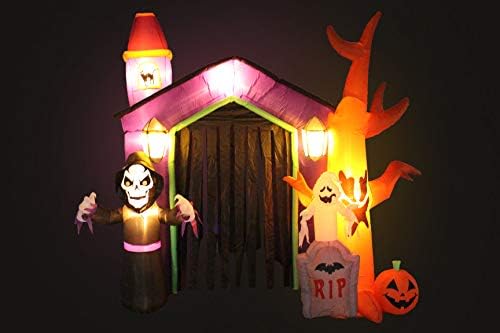 8.5 Foot Halloween Inflatable Haunted House Castle with Skeleton, Ghost & Skulls