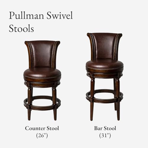 Maven Lane Pullman Bar Stool, Dark Brown, Brown Faux Leather, 31", Set of 4