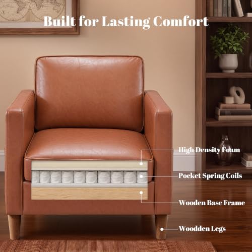 Faux Leather Accent Chair Mid Century Modern Armchair for Living Room