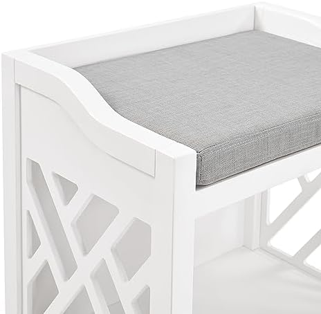 Alaterre Furniture Coventry Bench Stool with Cushion - Pine Wood Bench for Entryway or Bathroom Storage - Use as Shoe Rack, Vanity Chair and More (White)