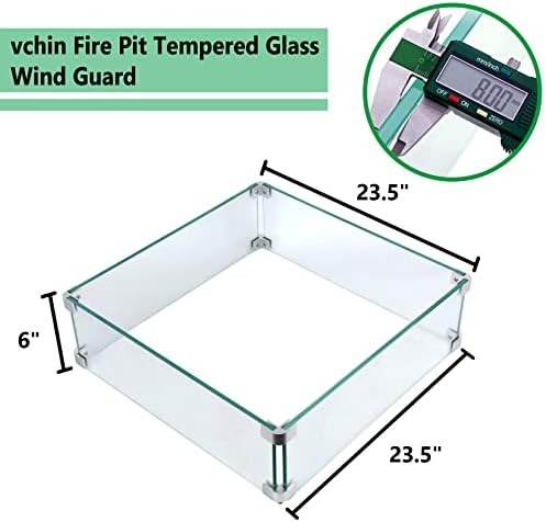 Fire Pit Wind Guard, 23.5 Inch Square Fire Pit Glass Wind Guard