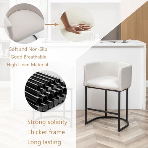 Bar Stools Set of 2, Modern Barstools with Back, Barrel Bar Chairs with Metal Frames, for Kitchen Island, Pub, Club (Beige)