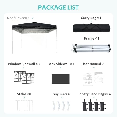 10x10 One Push Pop Up Canopy Tent with Vented Roof, Black