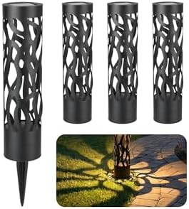 Home Zone Living Secure Solar Bollard Pathway Lights, 4-Pack, Black, 4"x16"