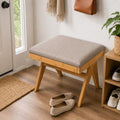 BAMBOOHOMIE Square Foot Stool Ottoman, Large Vanity Stool with Thickened Bamboo Legs & Foam Cushion for Makeup Room, Modern Foot Rest Padded for Bedroom Closet Entryway Living Room (Natural - Brown)