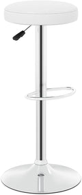 COSTWAY Height Adjustable Swivel Backless Round Bar Stools, White