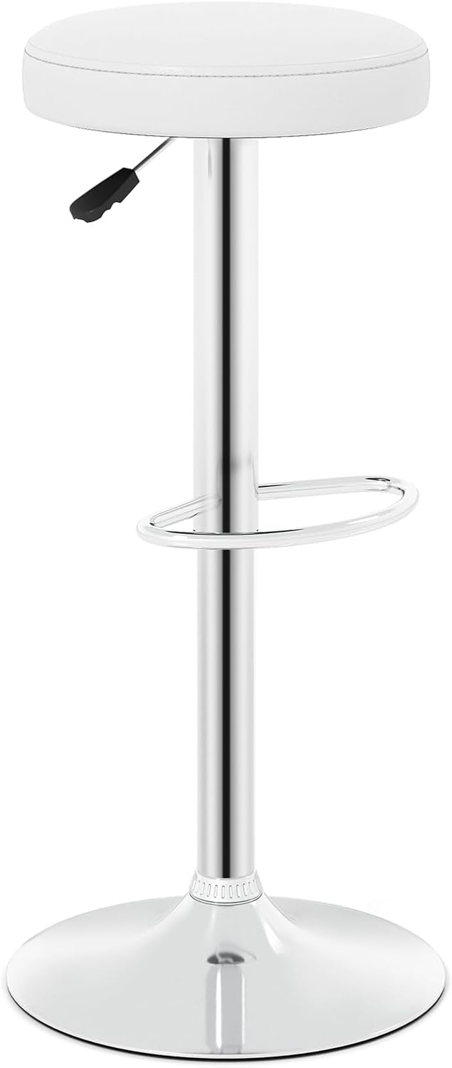 COSTWAY Height Adjustable Swivel Backless Round Bar Stools, White