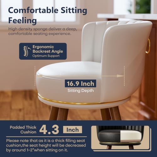 SeekFancy 24 Inch White Leather Swivel Counter Bar Stools Set of 2