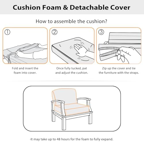 Olefin Deep Seat Cushion Set of 2, Water Resistant Patio Light Gray 24x24x4