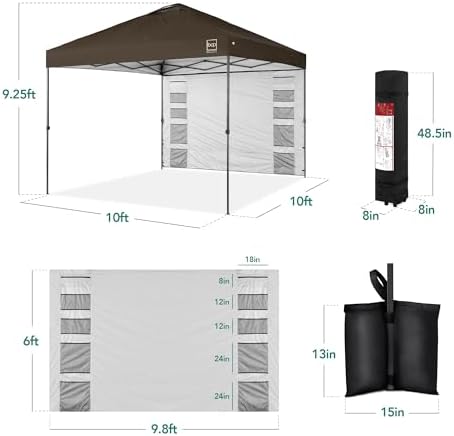 Best Choice Products 10x10 Pop Up Canopy Tent with Sidewall, Brown