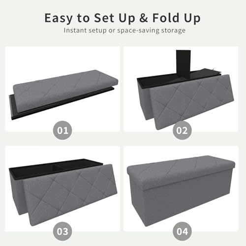 43 Inches Folding Storage Ottoman Bench for Bedroom,660 lb Ottoman with Storage End of Bed Storage Bench,for Bedroom,Living Room,Entryway,Dark Gray（43Wx15Dx15H