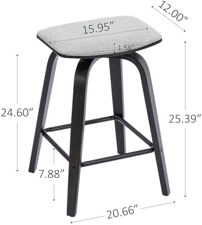 Swivel Bar Stools Set of 2 for Island Kitchen, Modern 26" Backless Counter Height Bar Stools, 360 Swivel Saddle Seat, Grey
