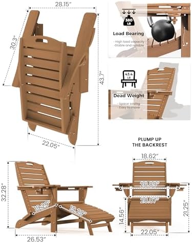 Ciokea HDPE Folding Adirondack Chair with Footrest,Teak,1