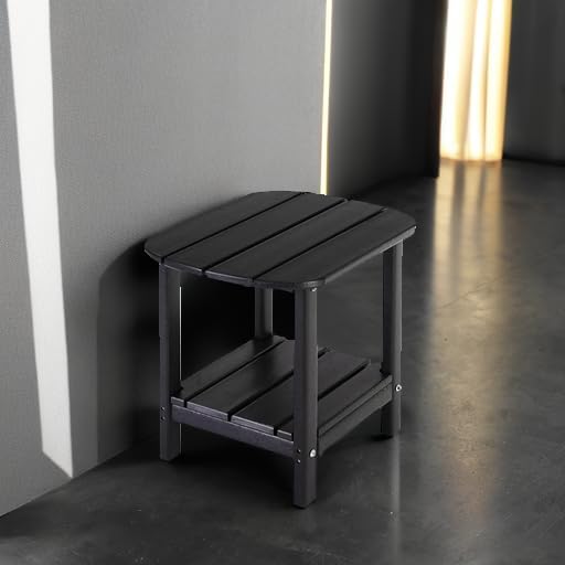 LZRS Double Adirondack Side Table, Outdoor Side Tables, End Tables for Patio, Backyard,Pool, Indoor Companion, Easy Maintenance & Weather Resistant(Black)