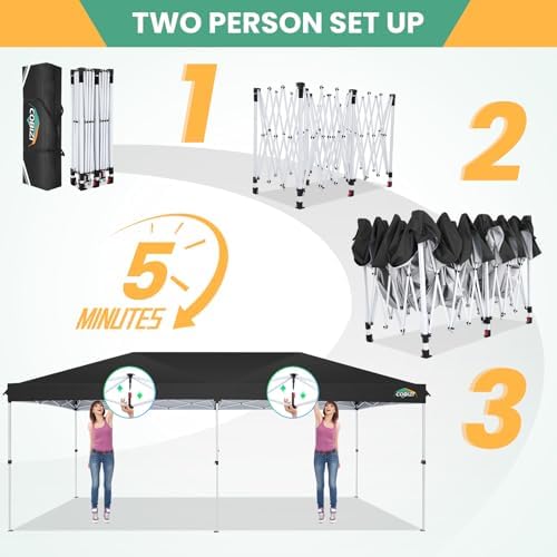 COBIZI 10x20 Pop Up Canopy Tent with One Push, 6 Removable Sidewalls