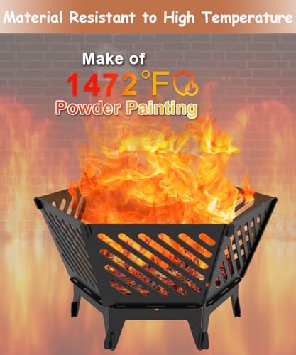 22.5 Inch Portable Hexagon Fire Pit with Travel Bag — Smokeless Patented Design Outdoor Wood Burning Fire Pit for Camping, Backyard, Patio, Bonfire, Picnic and BBQ, Diagonal Hollow Style