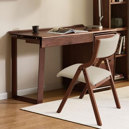 Ball & Cast Upholstered Folding Chairs Set of 2,with Padded Seat,Wooden Portable Dining Chairs W/Ergonomically Designed Back and Cushion,Easy Carry,No Need to Install,for Kitchen,White+Cherry