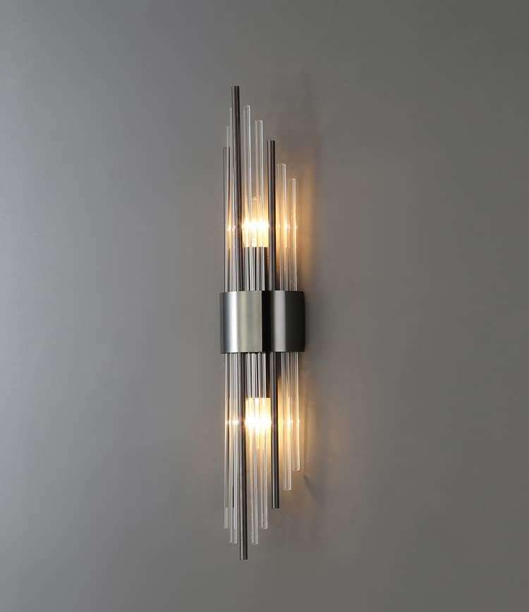2-Light Modern Wall Sconce Black Clear Glass Crystal Vanity Light