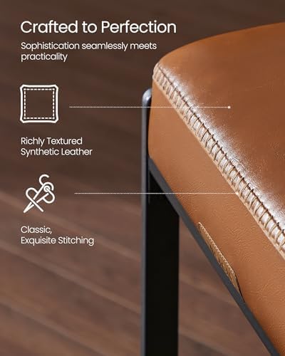 VASAGLE Bar Stools Set of 3, Counter Height, PU Leather, 26-Inch