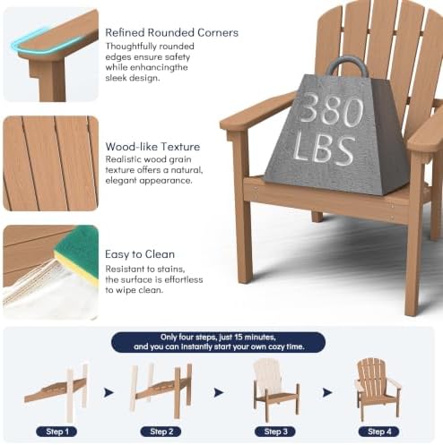 nevilywood Stackable Adirondack Chair, HDPE Outdoor Chair Set of 4, Teak