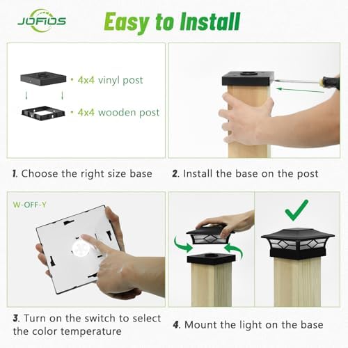 JOFIOS Solar Post Cap Lights Outdoor 12pack, Waterproof Solar Powered Deck Fence Post Lights for 4x4 Wood/Vinyl Posts, Solar Outdoor LED Light with Cool/Warm Lighting Decorate Garden Patio Porch…
