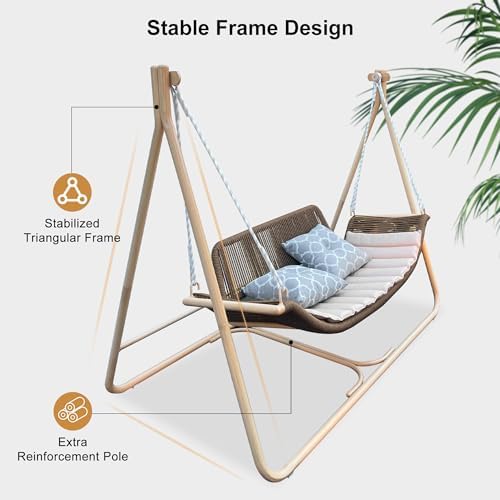 PURPLE LEAF 2-Seat Porch Swing with Stand Hanging Hammock Chair, Grey