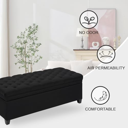 adochr 50" Fabric Storage Ottoman, Modern End of Bed Bench, Black