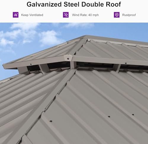 PURPLE LEAF Metal Gazebo 12' x 20' Champagne Galvanized Steel Double Roof