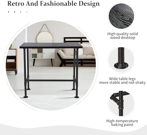 DIY Industrial Design Pipe Dining Table Casual Pub BAR Laptop Table Modern Studio Wood and Metal Rectangular Dining Table homeoffice Desk Breakfast high bar Table Walnut Desktop 47.3" × 23.6"