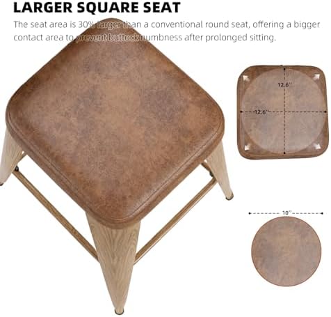 Bar Stools Set of 4, 24" Counter Height Bar Stools Backless, Upholstered Bar Stools with Metal Legs for Kitchen Island, Study Room, Cafe, Walnut
