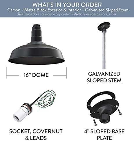 12" sloped stem barn light pendant 16" dome, view 9