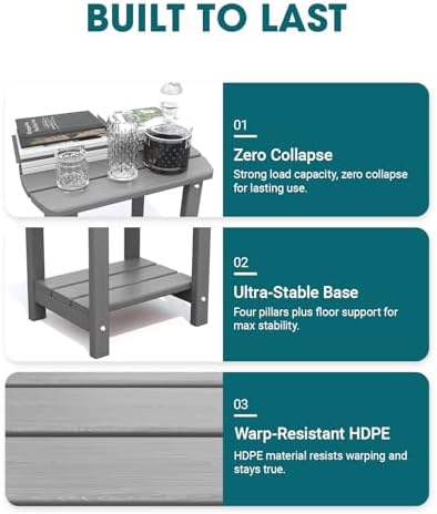 THOEOE Outside Side Table, Weather Resistant Grey