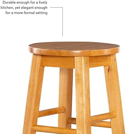 Linon Natural Barstool with Round Seat, 24-Inch