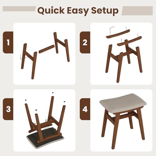 Solid Wood Vanity Stool, Padded Foot Stools Ottoman, Walnut
