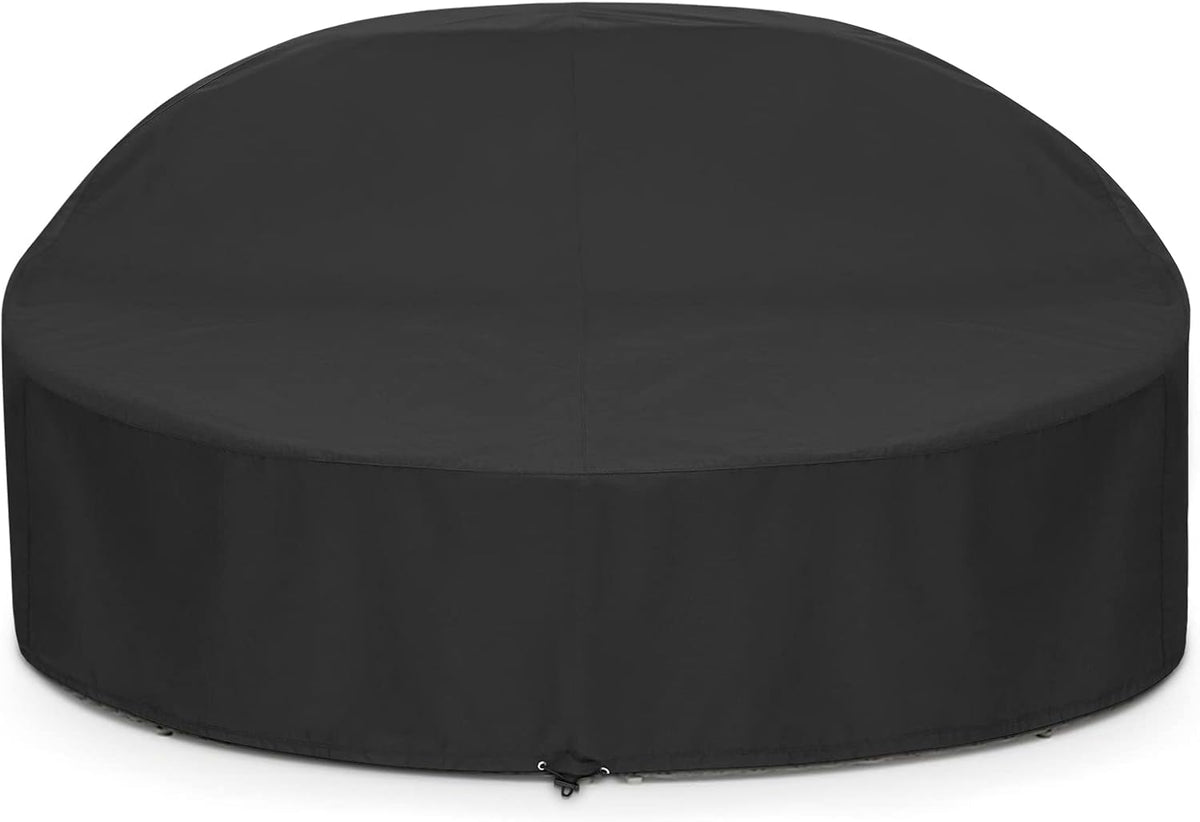 SunPatio Outdoor Daybed Cover, Heavy Duty Waterproof Round Canopy Sofa Bed Cover with Taped Seam, Patio Furniture Set Protector, All Weather Protection, 75" Dia x 35"/16”H, Black