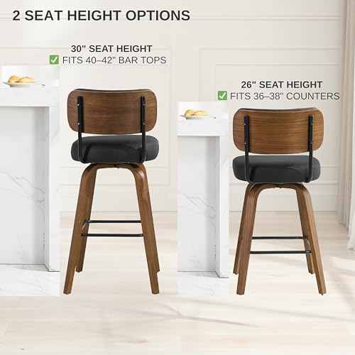 Swivel Bar Stools Set of 2, 26" Counter Height, Beige Grey