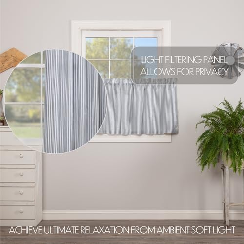 VHC Brands Sawyer Mill Blue Window Tier Set Country Kitchen Curtains Farmhouse Cafe Style Striped Pattern 24x36