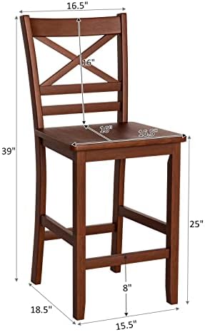 COSTWAY 25'' Wooden Counter Height Barstools Set of 2 with Slatted Backrest