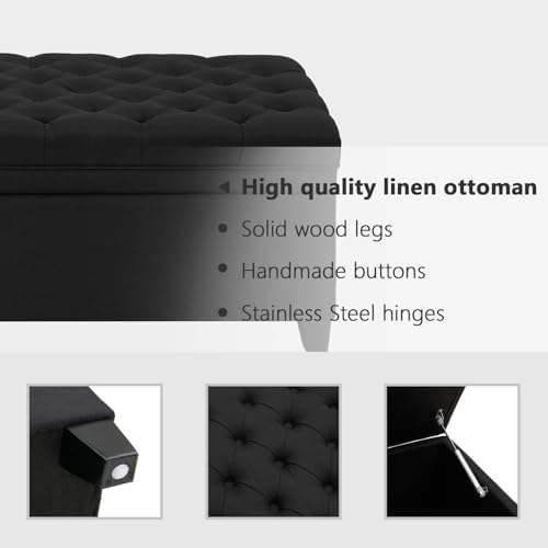 adochr 50" Fabric Storage Ottoman, Modern End of Bed Bench, Black