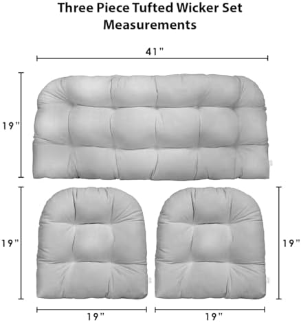 RSH DECOR 3Piece Wicker Tufted Outdoor Chair Cushions for Patio Furniture, Crestwood Marine Loveseat Cushion Set, 41” x 19” Bench & 2 Seat Cushions, Wicker Patio Furniture Cushion, Made in USA