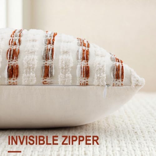 decorUhome Chenille Tufted Stripe Throw Pillow Covers 20x20 Set of 2 Orange