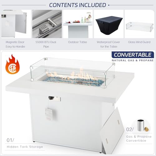 BULEXYARD 7 Piece Aluminum Patio Furniture Set with Fire Pit Table, White