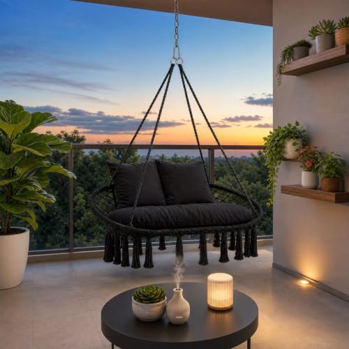 Athena Collection 2-Person Hammock Chair with Mounting Hardware Kit, Black