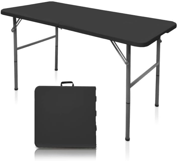 Gocamptoo Folding Table,4ft Indoor Outdoor Heavy Duty Portable Folding Square Plastic Dining Table w/Handle (Balck)