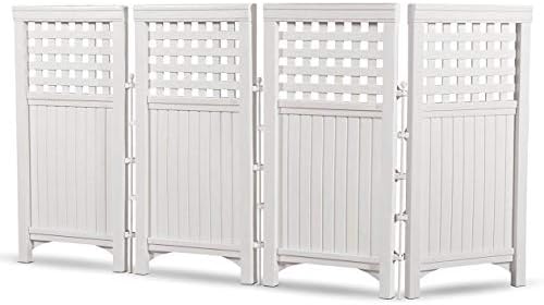 Suncast 4-Panel Outdoor Screen Enclosure - Freestanding Wicker Resin Reversible Panel Outdoor Screen - Perfect for Concealing Garbage Cans, Air Conditioners - White (4-Panels)
