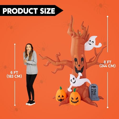 Joiedomi 8FT Halloween Inflatable Scary Tree with Ghost Decor,Blow Up Inflatables with Build-in LEDs Pumpkin and Tombstone
